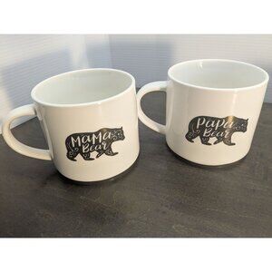 Mama & Papa Bear Coffee Mugs 16 Oz Porcelain White Gold Bear Logo Couple Gift Se